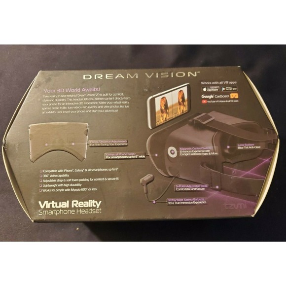Tzumi Dream Vision Virtual Reality VR Headset - Phone IOS Android Black Tested - Picture 2 of 5